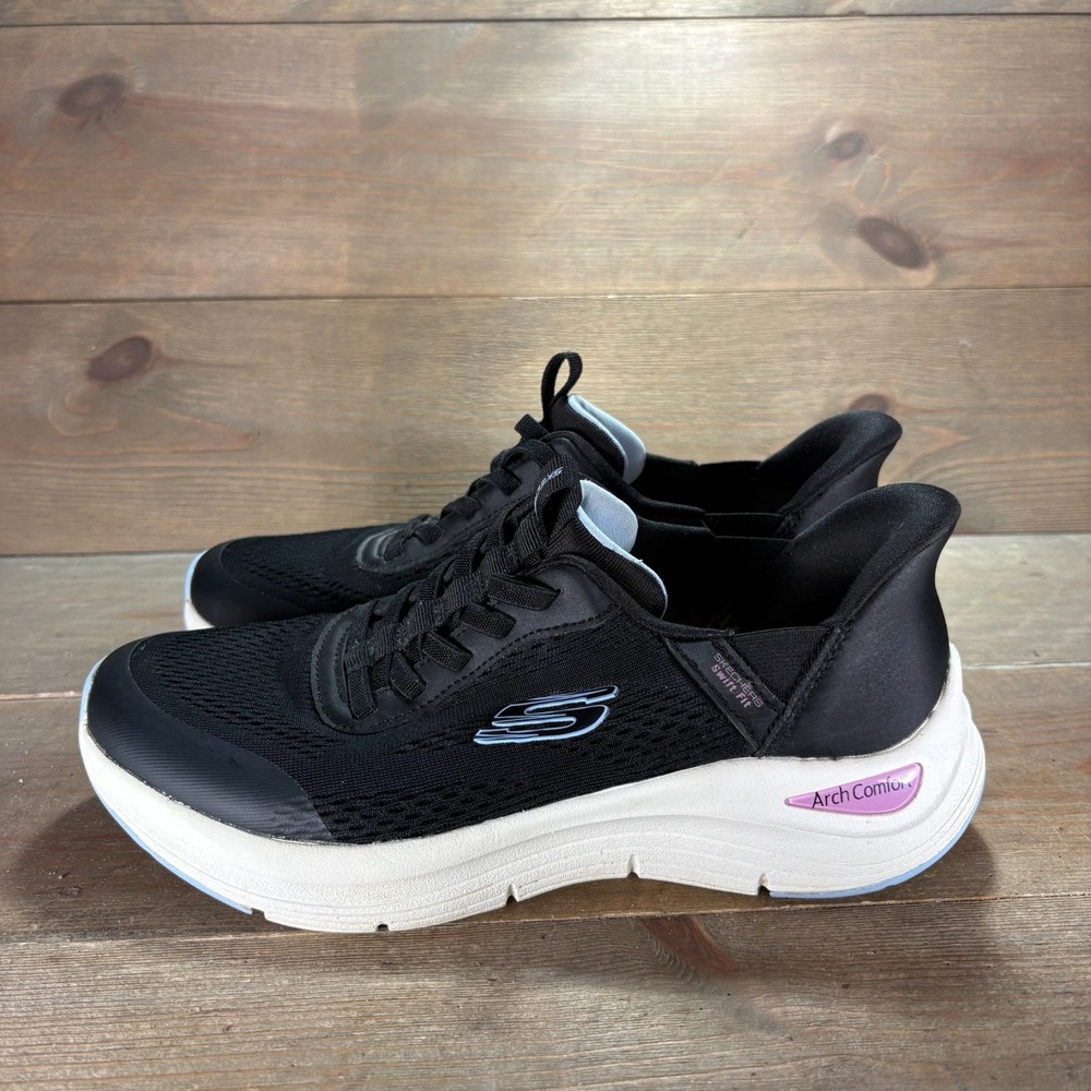 Skechers Swift Fit Womens size 8 shoes Black Mesh Arch Comfort sneakers
